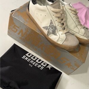 Golden Goose White and Glitter Sneakers